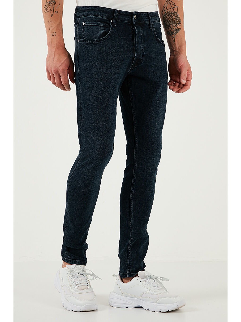 Lacivert Streç Pamuklu Slim Fit Normal Bel Dar Paça Jeans 1124S80NAPOLI-2