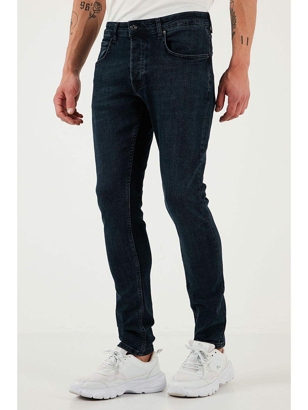 Lacivert Streç Pamuklu Slim Fit Normal Bel Dar Paça Jeans 1124S80NAPOLI-3