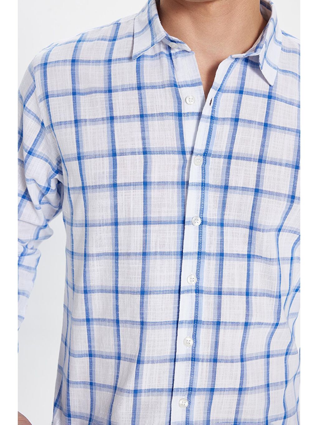 Karışık Erkek Slim Fit Dar Kesim %100 Pamuk Keten Doku Kareli Gömlek-3