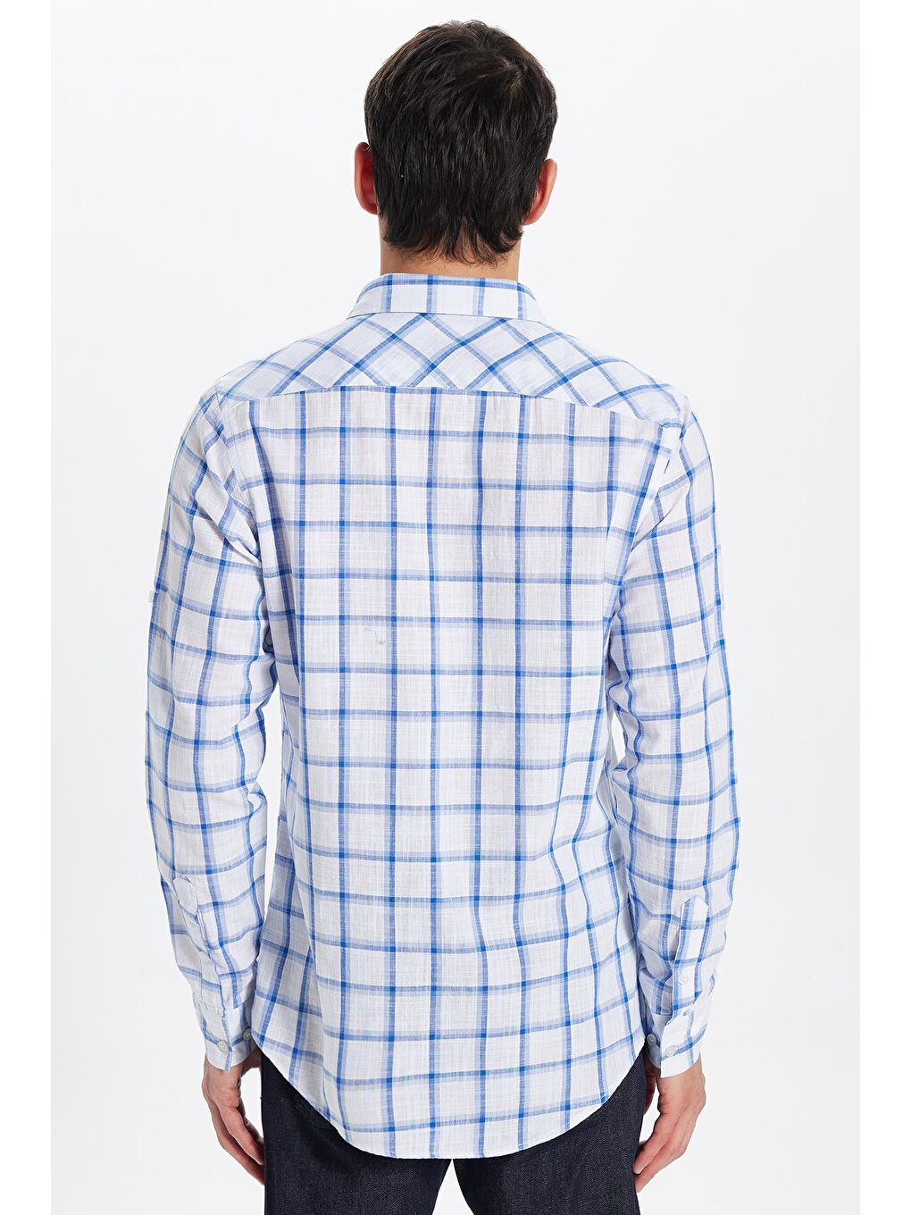 Karışık Erkek Slim Fit Dar Kesim %100 Pamuk Keten Doku Kareli Gömlek-4