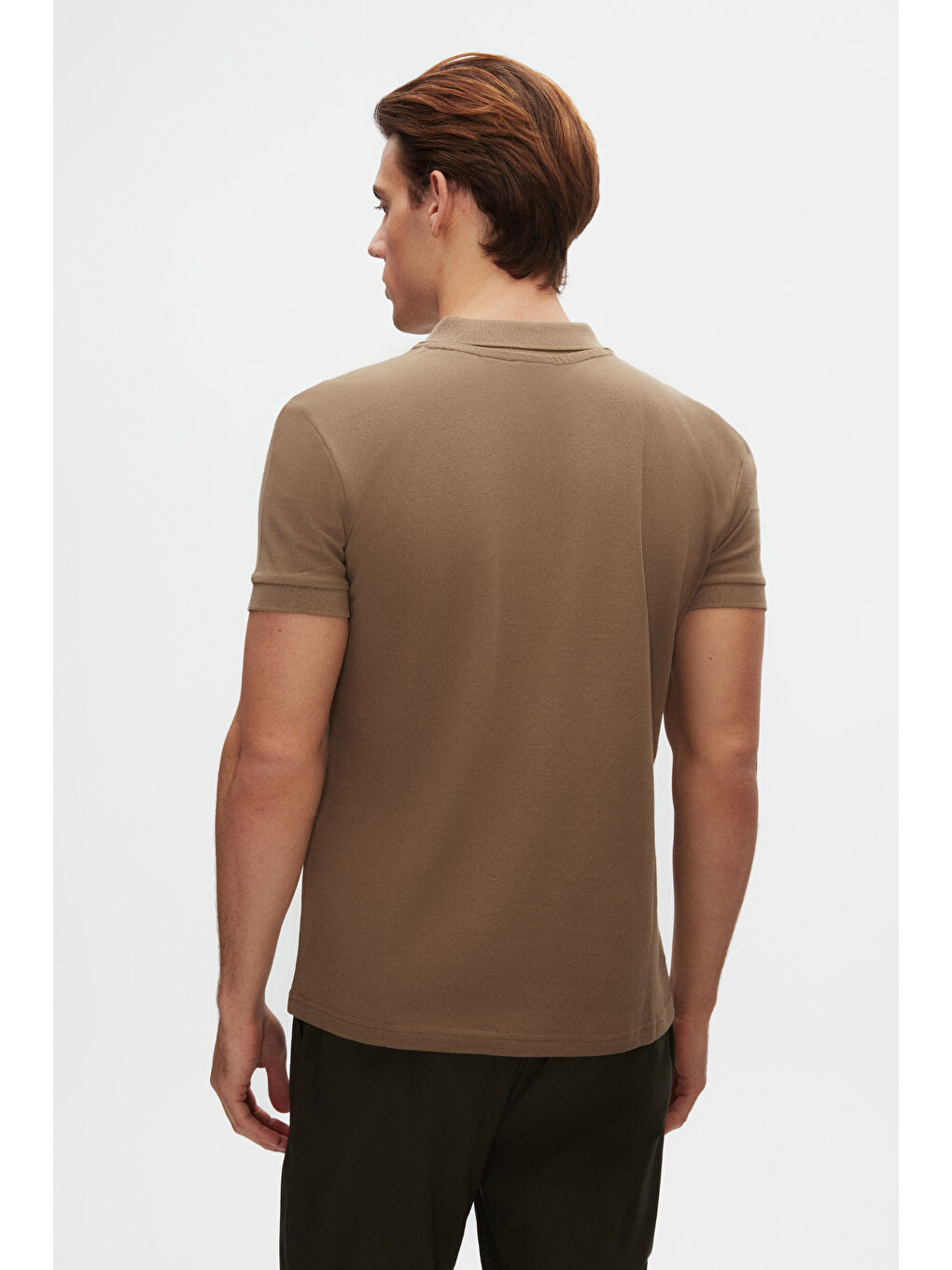 Bej Twn Slim Fit Vizon Pike Dokulu Yarım Fermuarlı Polo Yaka Yazlık T-Shirt-2