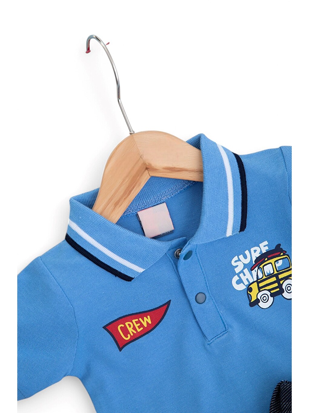 Mavi Erkek Bebek Yazlık Polo Yakalı Jean Görünümlü Yumuşak Şortlu Takım-1