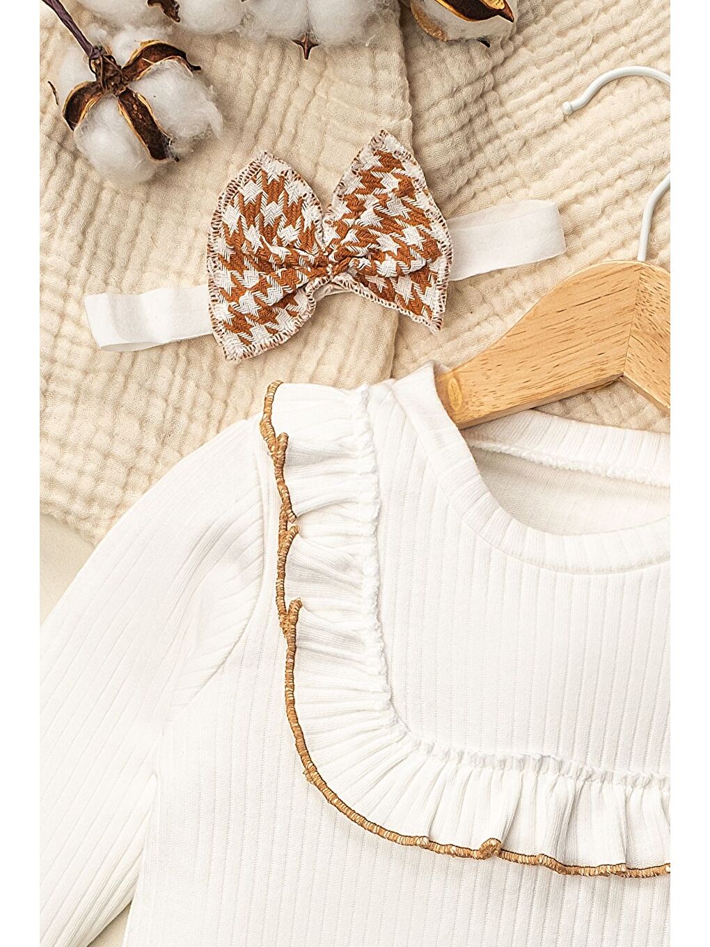 Kahverengi Çocuk Kız Elbise Fiyonklu Kazayağı Etek Badi Takım-2