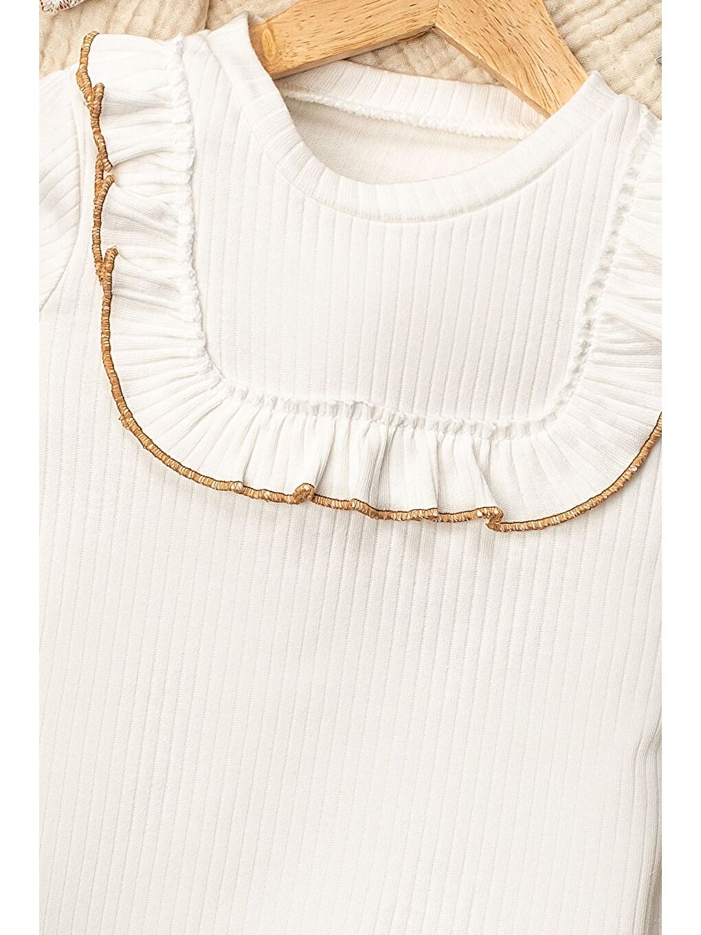 Kahverengi Çocuk Kız Elbise Fiyonklu Kazayağı Etek Badi Takım-3