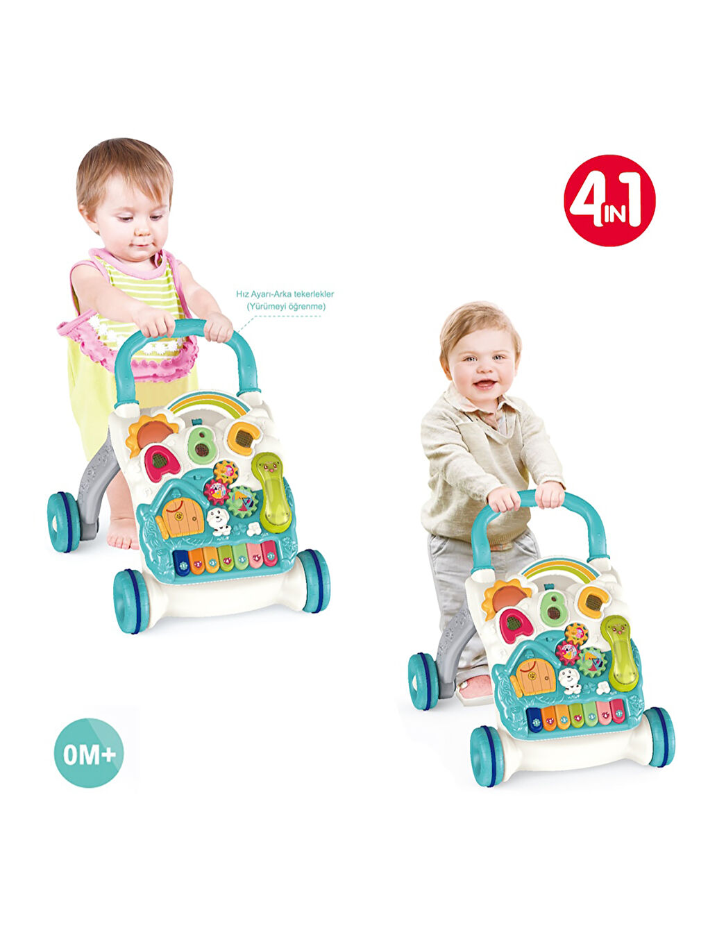 Piyanolu 4in1 Turkuaz Bebek Yürüteci Turkuaz