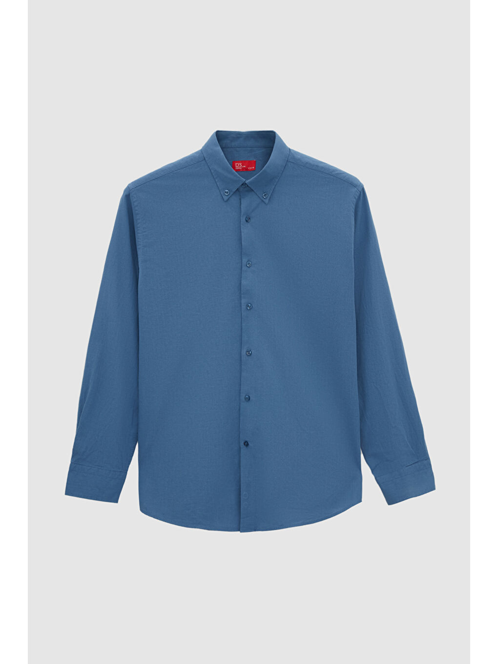 Comfort İndigo Düğmeli Yaka Rahat Kesim Keten Görünümlü %100 Pamuk Gömlek-4