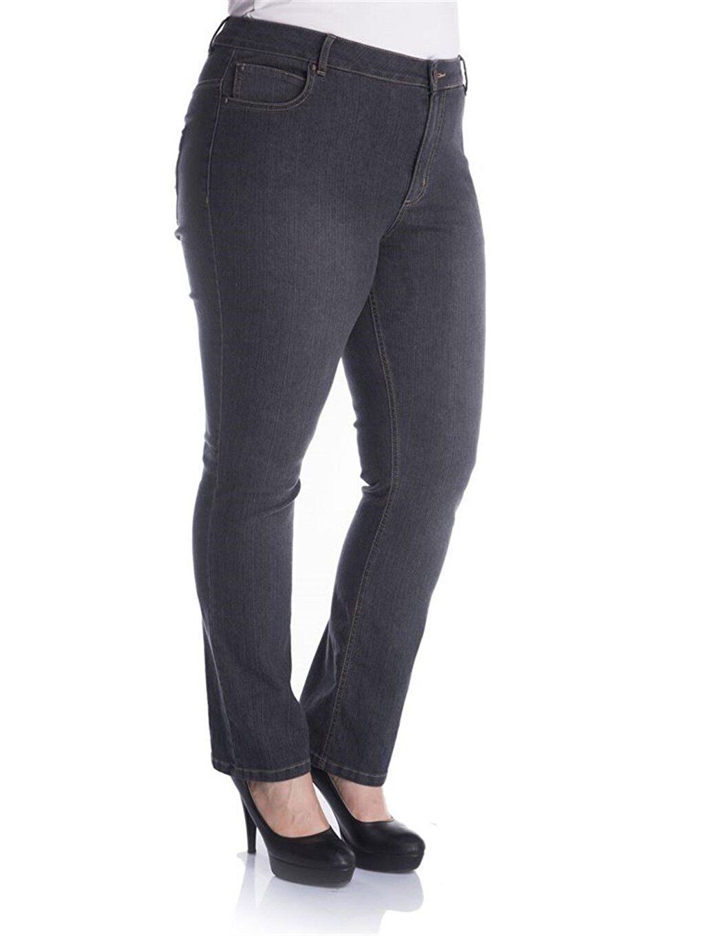 Mylinemoda Gri Arka Cepleri Nakışlı 5 Cep Denim Pantolon - 2