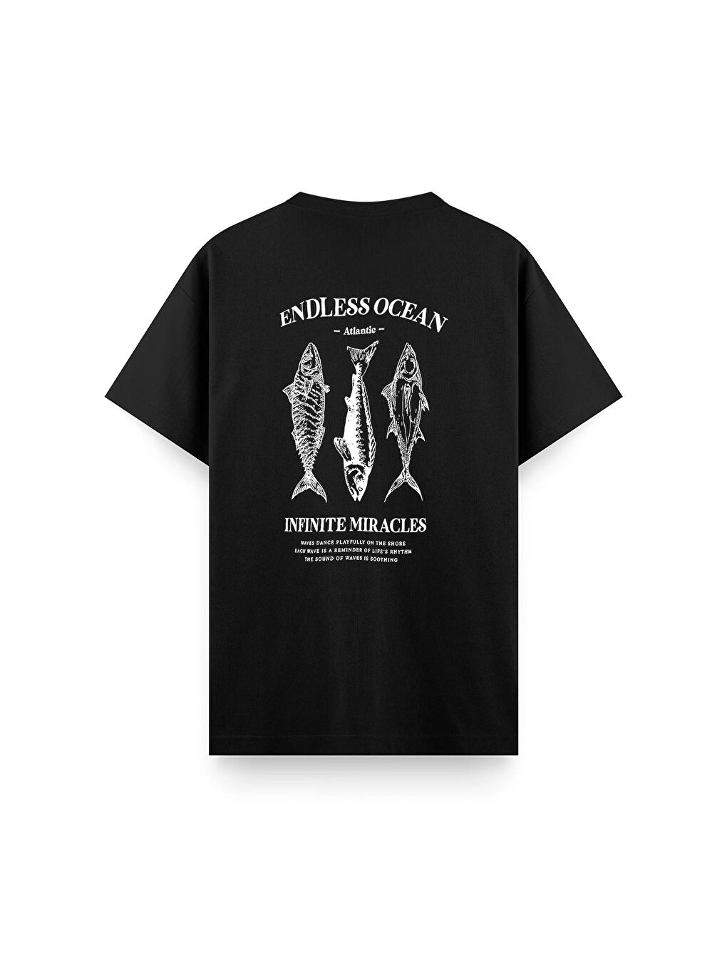 Siyah Endless Ocean Sırt Baskılı Bisiklet Yaka Erkek Tshirt