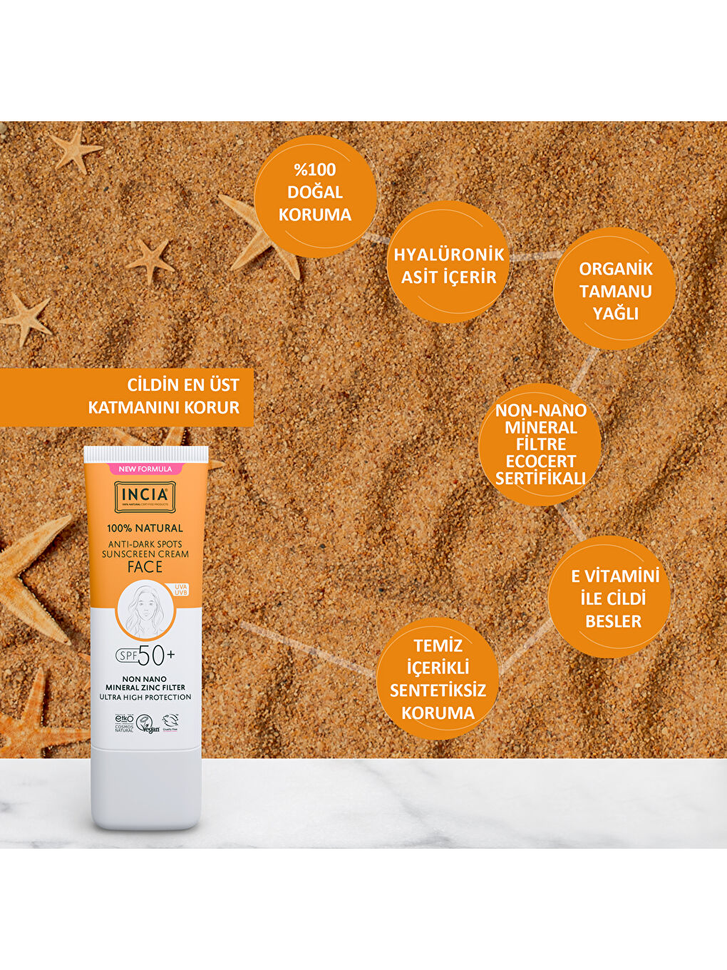 %100 Doğal Yüz Güneş Kremi Leke Karşıtı Aydınlatıcı Mineral Filtre UVA1 UVA2 UVB SPF 50+ 30 ml-4