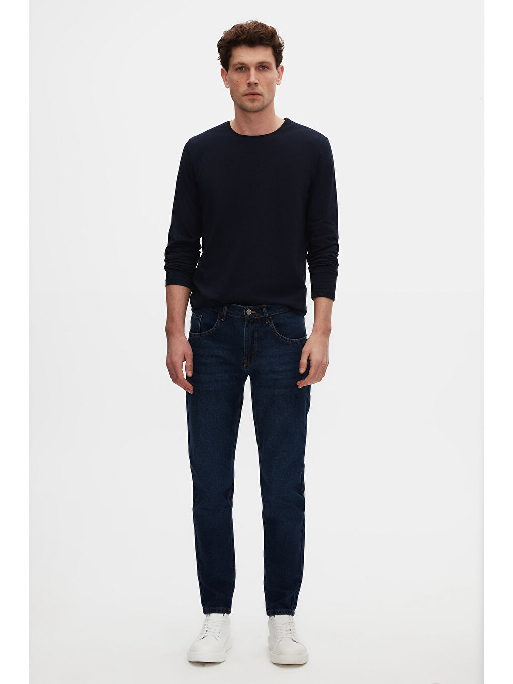 Comfort Fit Lacivert Düz Jean Beş Cepli Elastanlı Yıkamalı Denim Pantolon-1