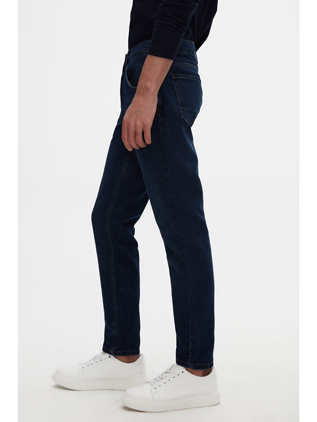 Comfort Fit Lacivert Düz Jean Beş Cepli Elastanlı Yıkamalı Denim Pantolon-2
