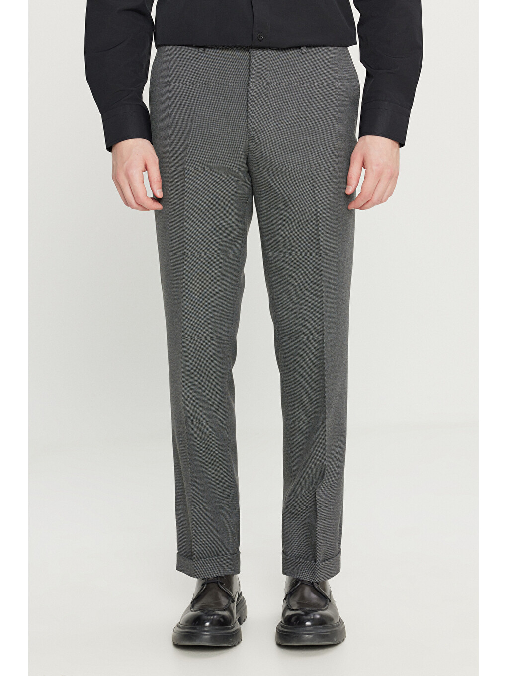 Erkek Siyah Slim Fit Dar Kesim Beli Gizli Lastikli Yan Cepli Armürlü Klasik Pantolon-1