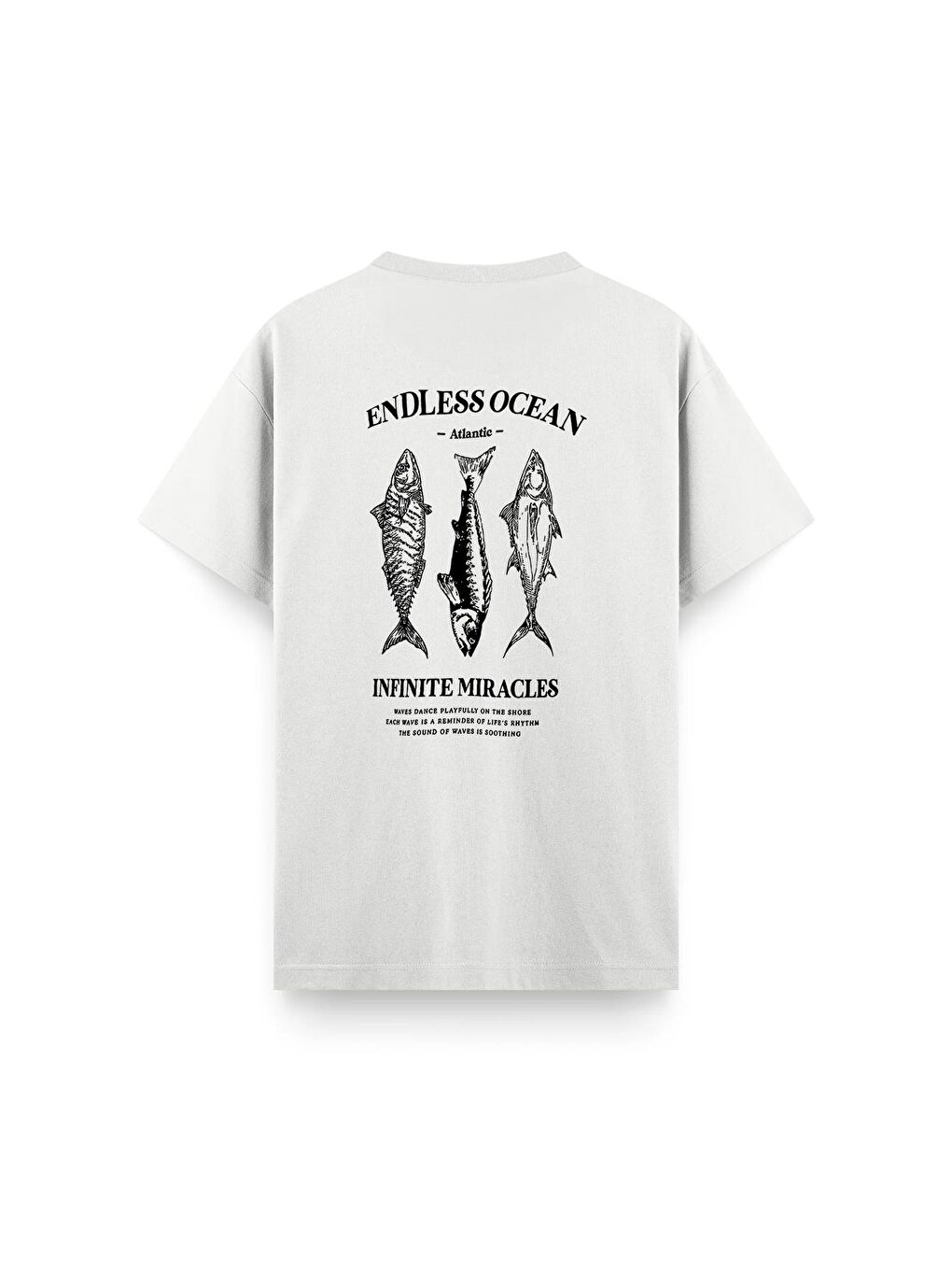 Beyaz Endless Ocean Sırt Baskılı Bisiklet Yaka Erkek Tshirt