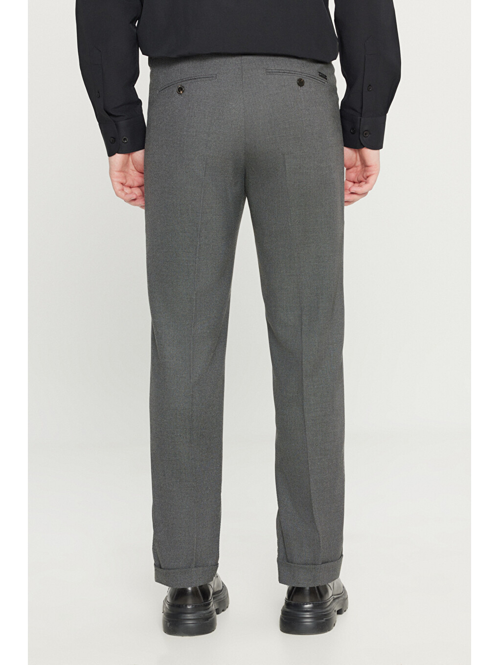 Erkek Siyah Slim Fit Dar Kesim Beli Gizli Lastikli Yan Cepli Armürlü Klasik Pantolon-5
