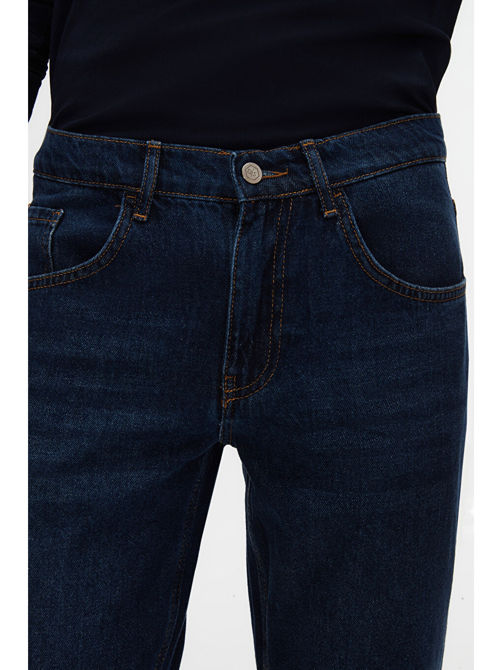 Comfort Fit Lacivert Düz Jean Beş Cepli Elastanlı Yıkamalı Denim Pantolon-5
