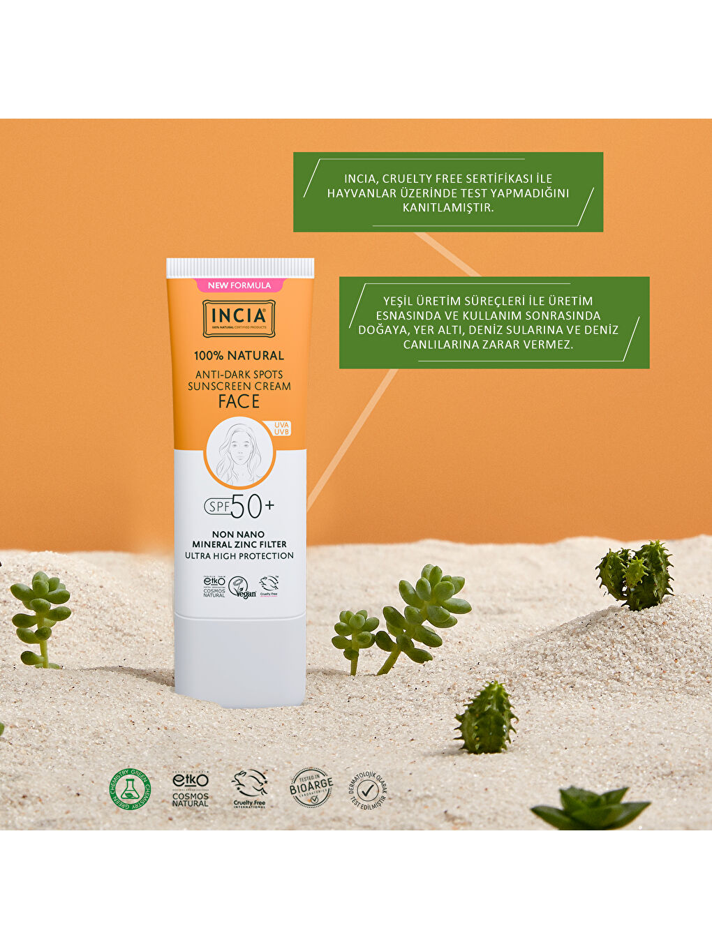 %100 Doğal Yüz Güneş Kremi Leke Karşıtı Aydınlatıcı Mineral Filtre UVA1 UVA2 UVB SPF 50+ 30 ml-6