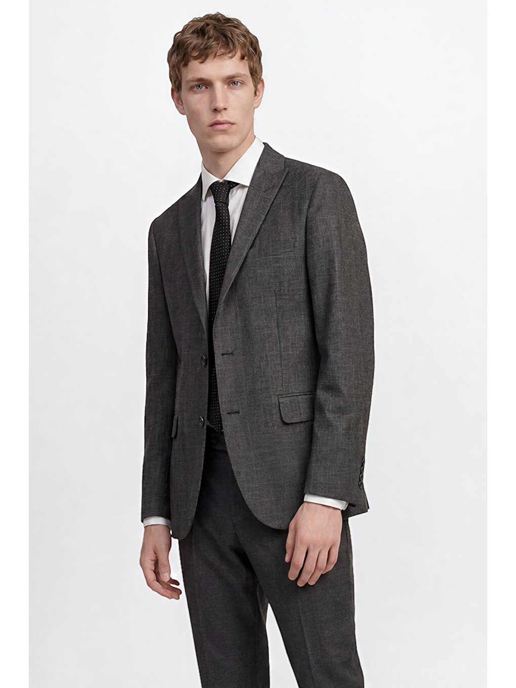 Erkek Antrasit Slim Fit Dar Kesim Kırlangıç Yaka Kareli Kapak Cepli Yelekli Takım Elbise-2