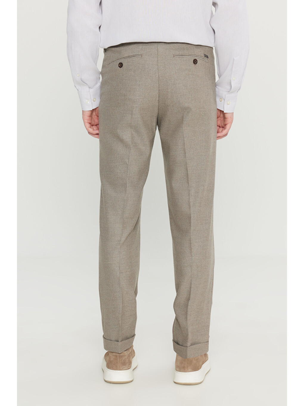 Bej Erkek Vizon Yünlü Slim Fit Dar Kesim Yan Cepli Beli Gizli Lastikli Esnek Klasik Pantolon-4