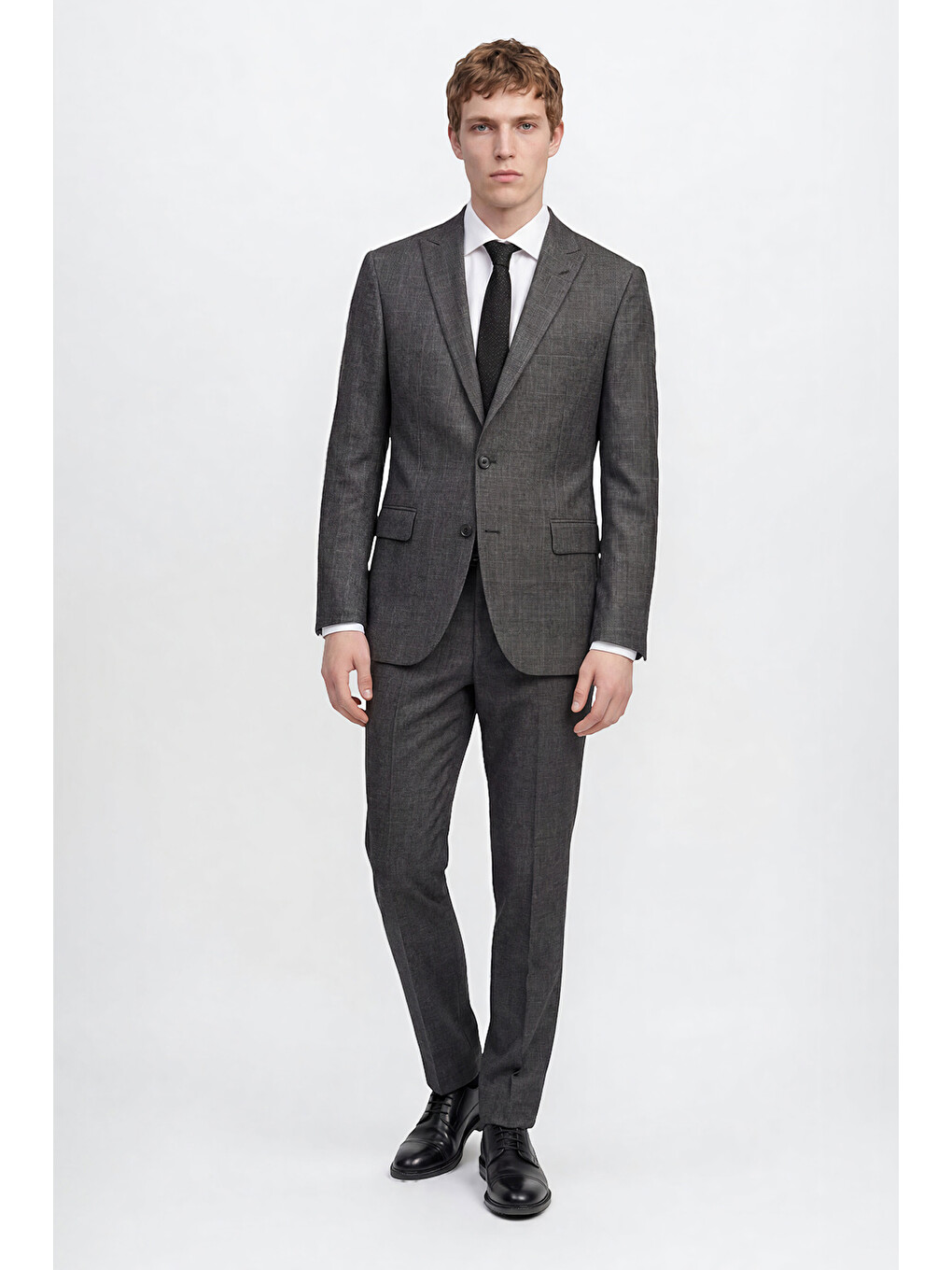 Erkek Antrasit Slim Fit Dar Kesim Kırlangıç Yaka Kareli Kapak Cepli Yelekli Takım Elbise-3