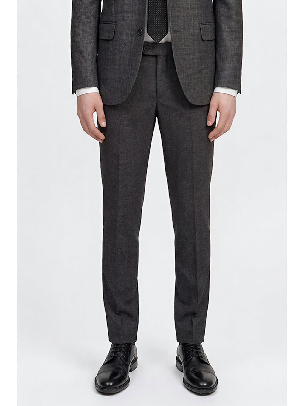 Erkek Antrasit Slim Fit Dar Kesim Kırlangıç Yaka Kareli Kapak Cepli Yelekli Takım Elbise-4