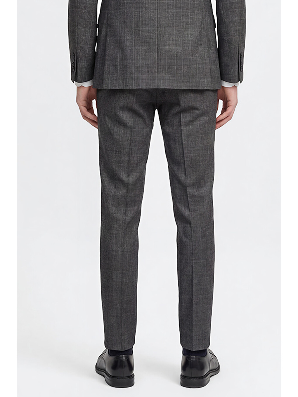 Erkek Antrasit Slim Fit Dar Kesim Kırlangıç Yaka Kareli Kapak Cepli Yelekli Takım Elbise-5