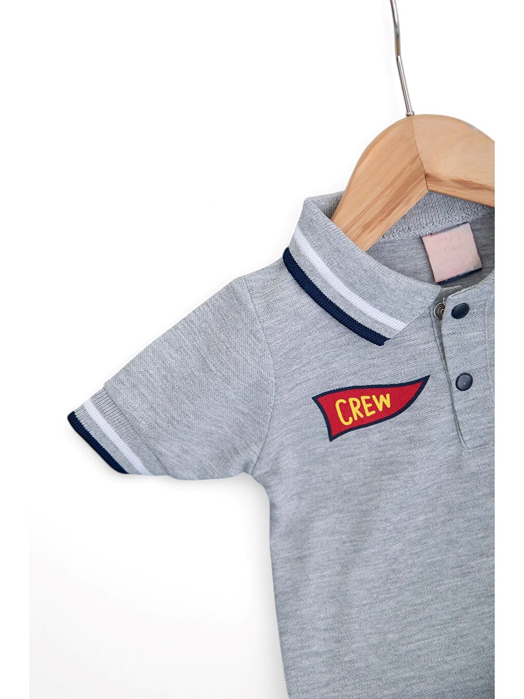 Gri Erkek Bebek Yazlık Polo Yakalı Jean Görünümlü Yumuşak Şortlu 2'li Takım-3