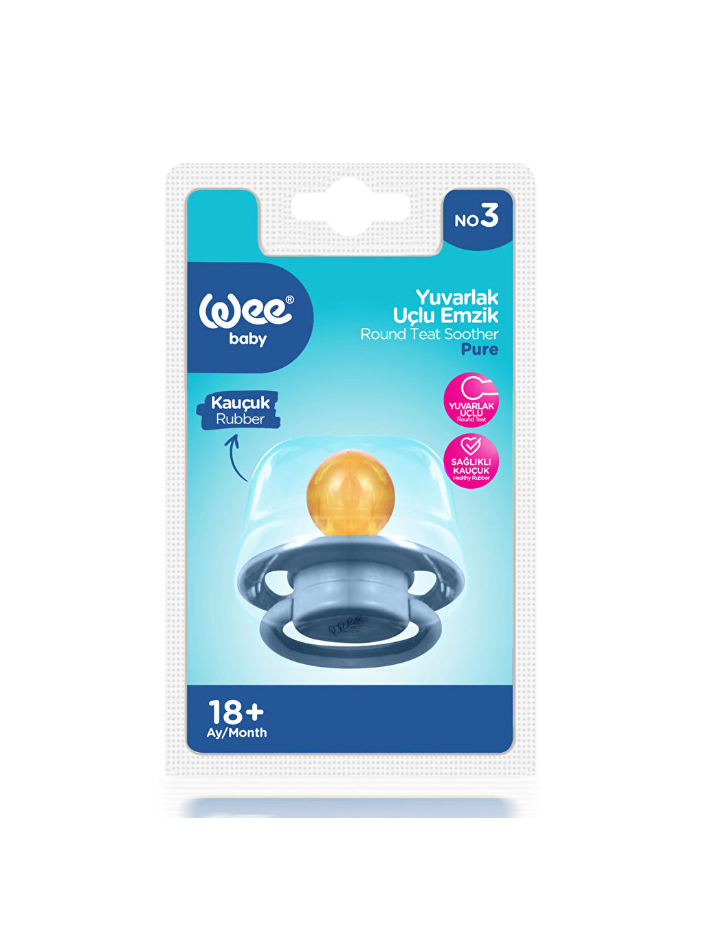 Pure Yuvarlak Uçlu Kauçuk Emzik No:3 - MAVİ-3
