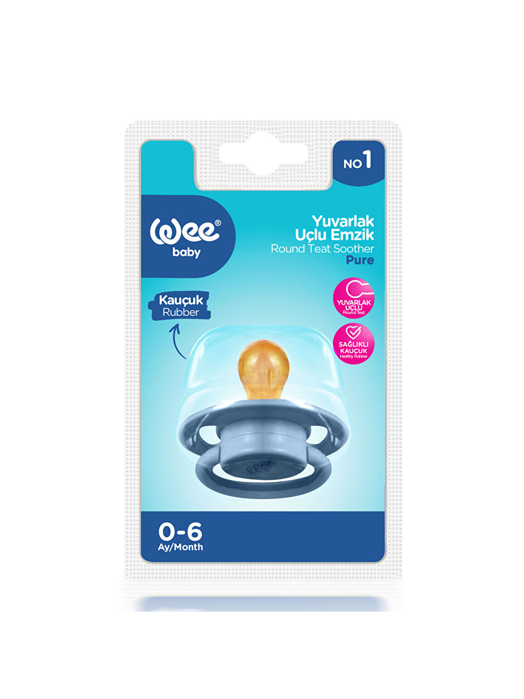 Pure Yuvarlak Uçlu Kauçuk Emzik No:1 - MAVİ-3