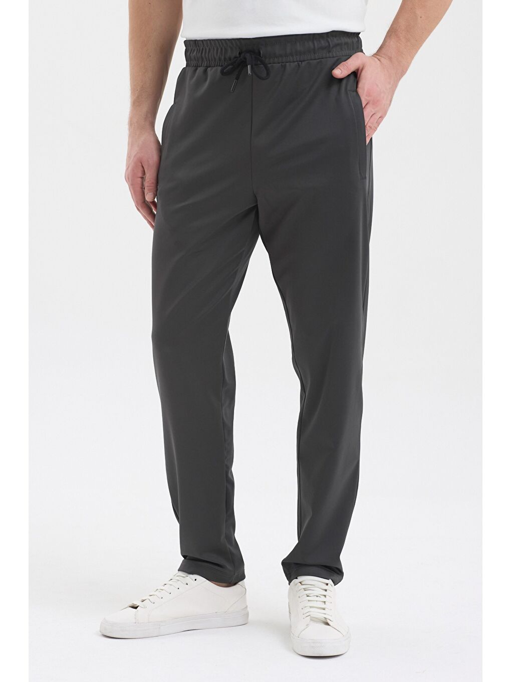 Erkek Antrasit Fermuar Cepli Beli Lastikli Dalgıç Kumaş Düz Paça Rahat Pamuklu Eşofman Altı-1