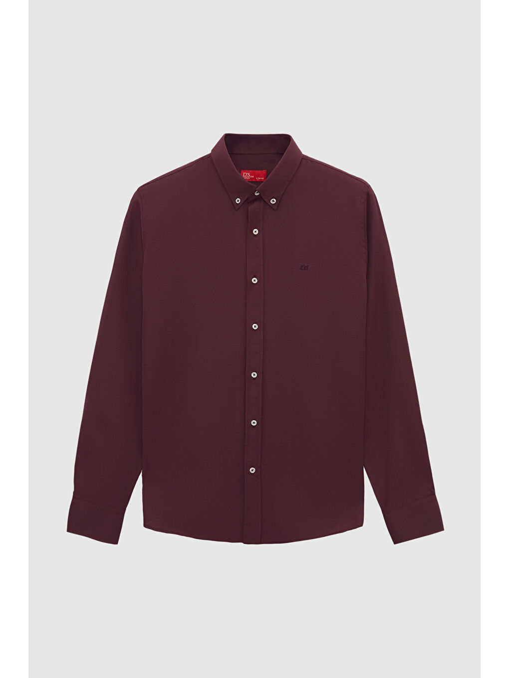 Slim Fit Mürdüm Oxford Düğmeli Yaka Kolay Ütülenebilir Nakış Detaylı Pamuklu Gömlek-4