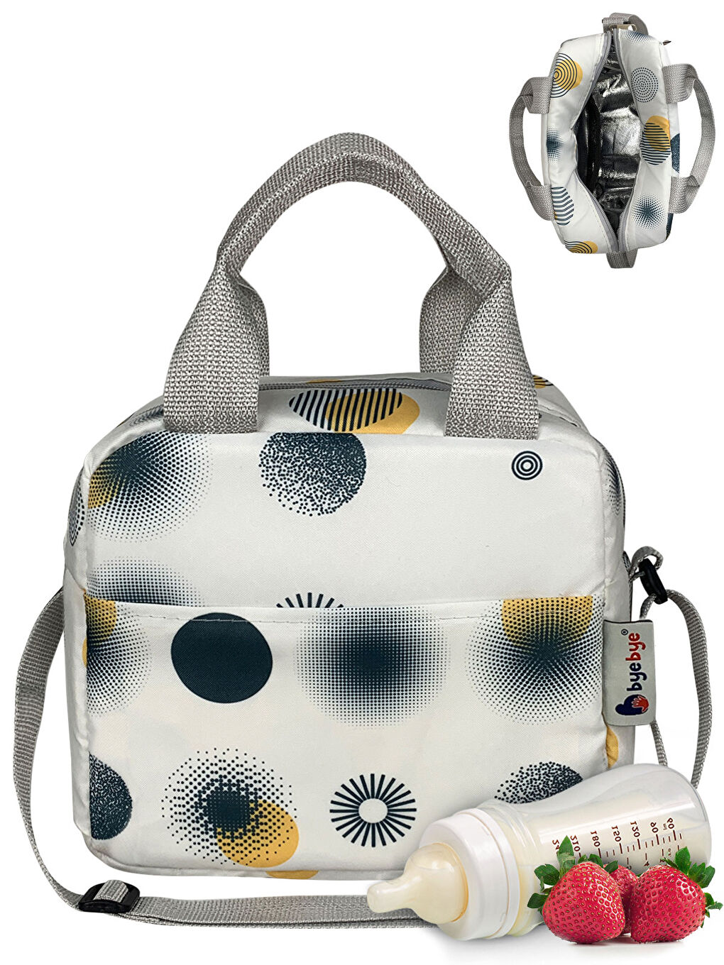 Bye Bye Lunch Omuz Askılı Beslenme Çantası ve Termos Yemek Taşıma Çantası Beyaz-4