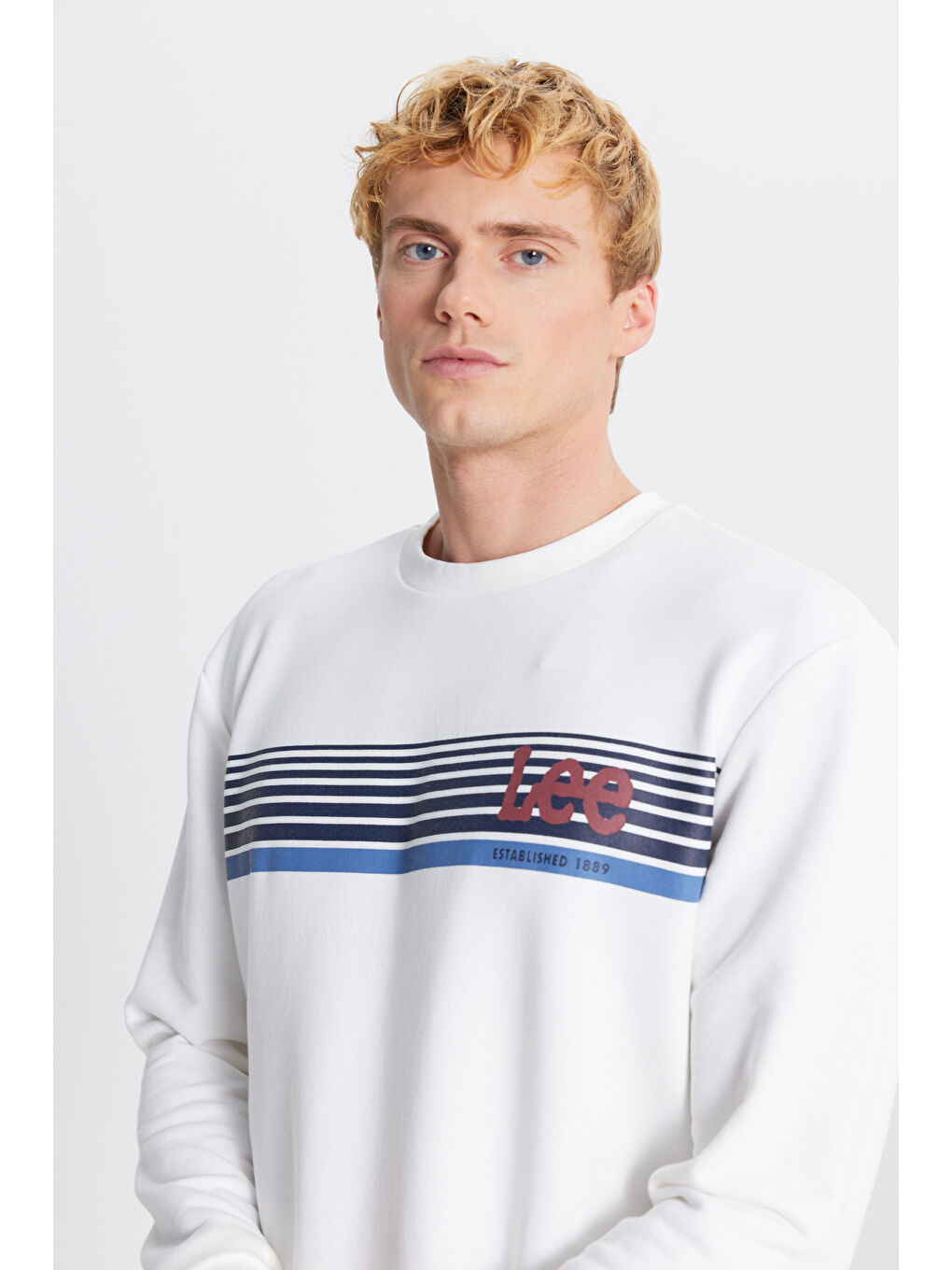 Regular Fit Normal Kesim Bisiklet Yaka Baskılı Kırık Beyaz Sweatshirt-3