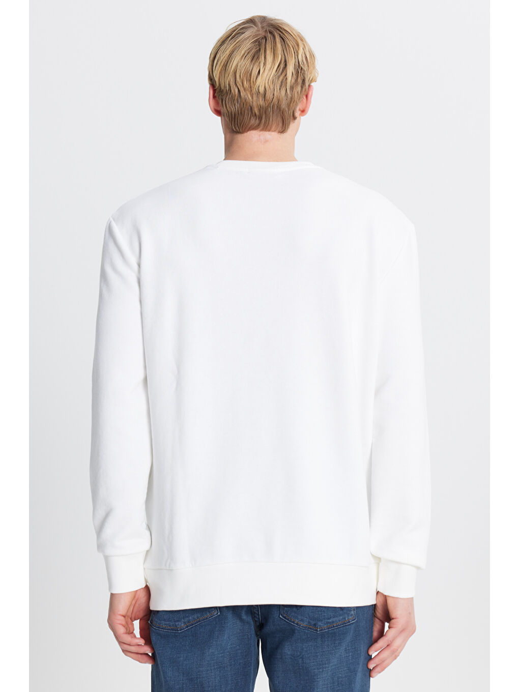 Regular Fit Normal Kesim Bisiklet Yaka Baskılı Kırık Beyaz Sweatshirt-4