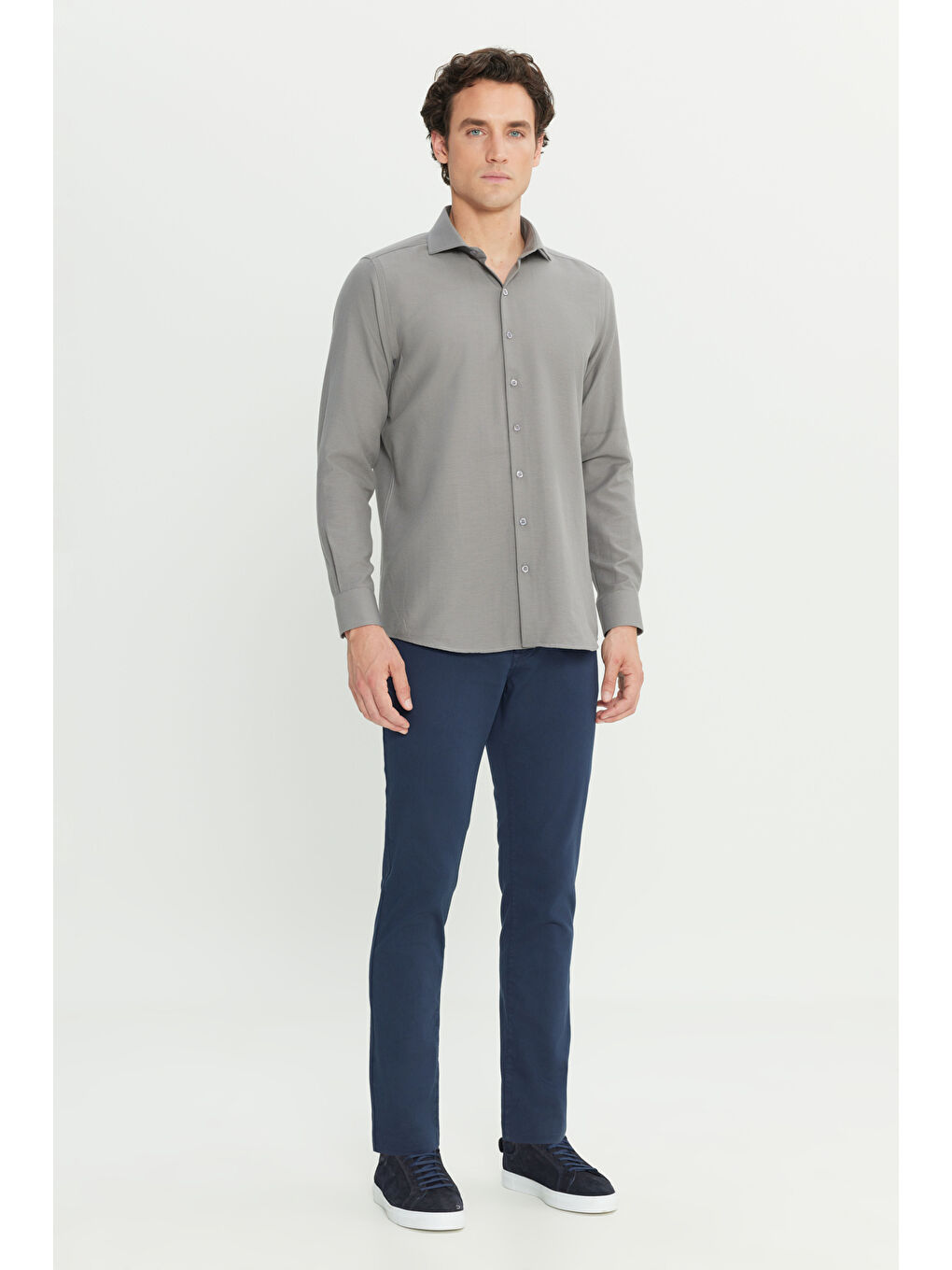 Erkek Lacivert Pamuklu Slim Fit Dar Kesim 5 Cep Armürlü Casual Pantolon-2