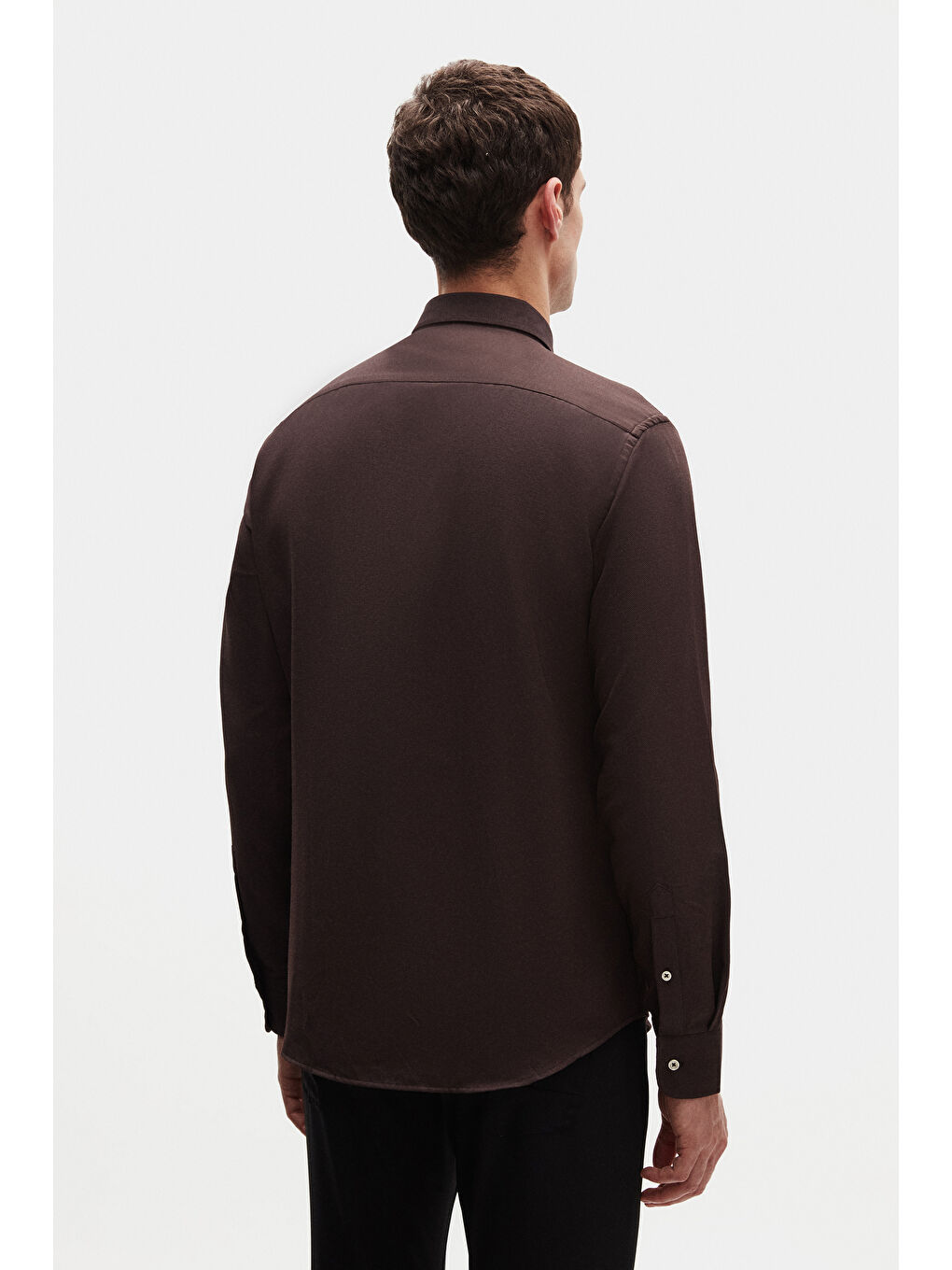 Kahverengi Slim Fit Acı Kahve Oxford Düğmeli Yaka Kolay Ütülenebilir Nakış Detaylı Pamuklu Gömlek-2