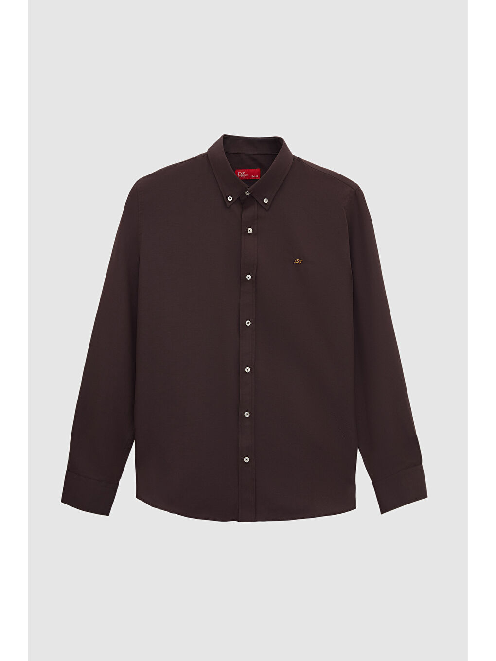 Kahverengi Slim Fit Acı Kahve Oxford Düğmeli Yaka Kolay Ütülenebilir Nakış Detaylı Pamuklu Gömlek-4