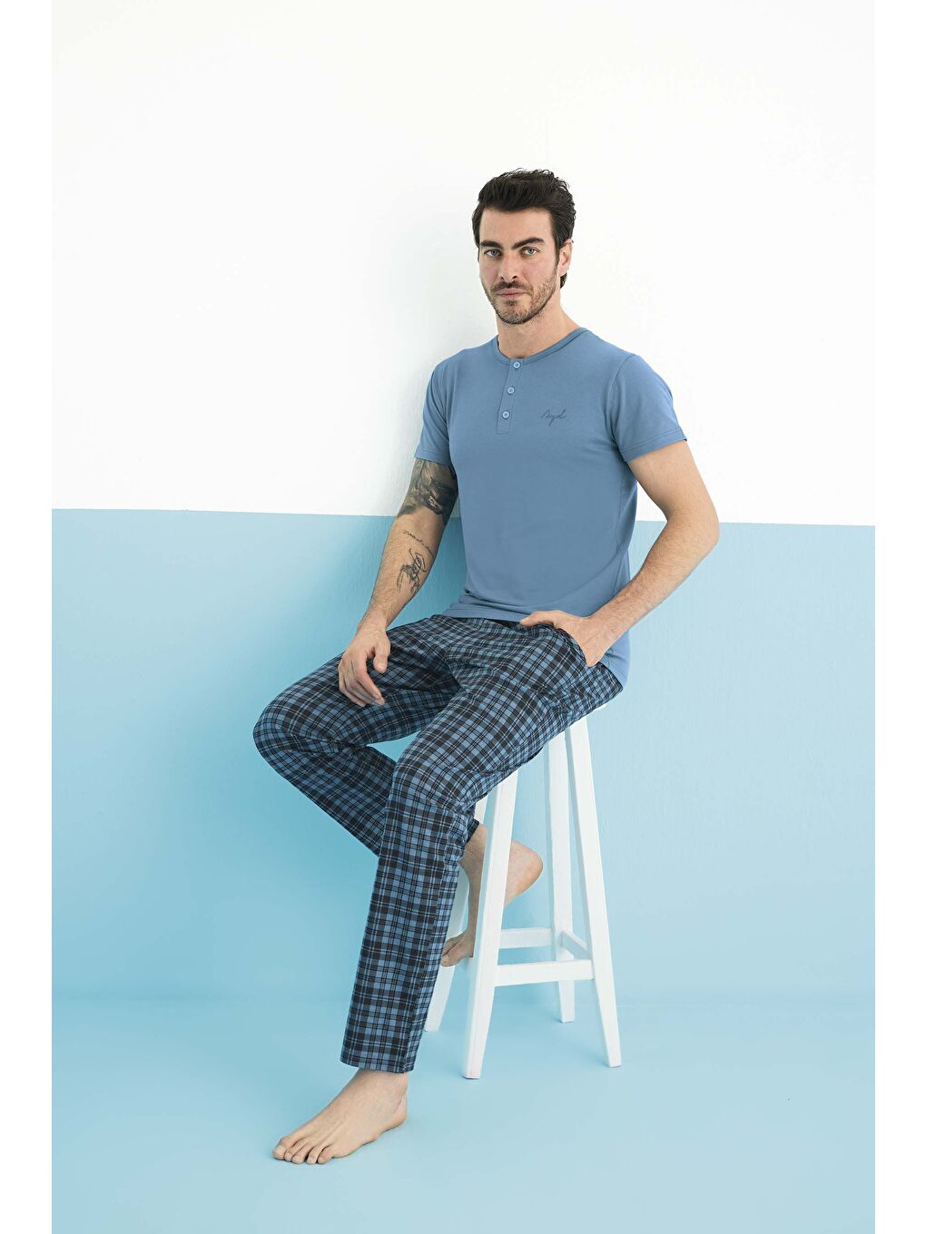 İndigo Erkek Kısa Kol Bisiklet Yaka Modal Pijama Takım