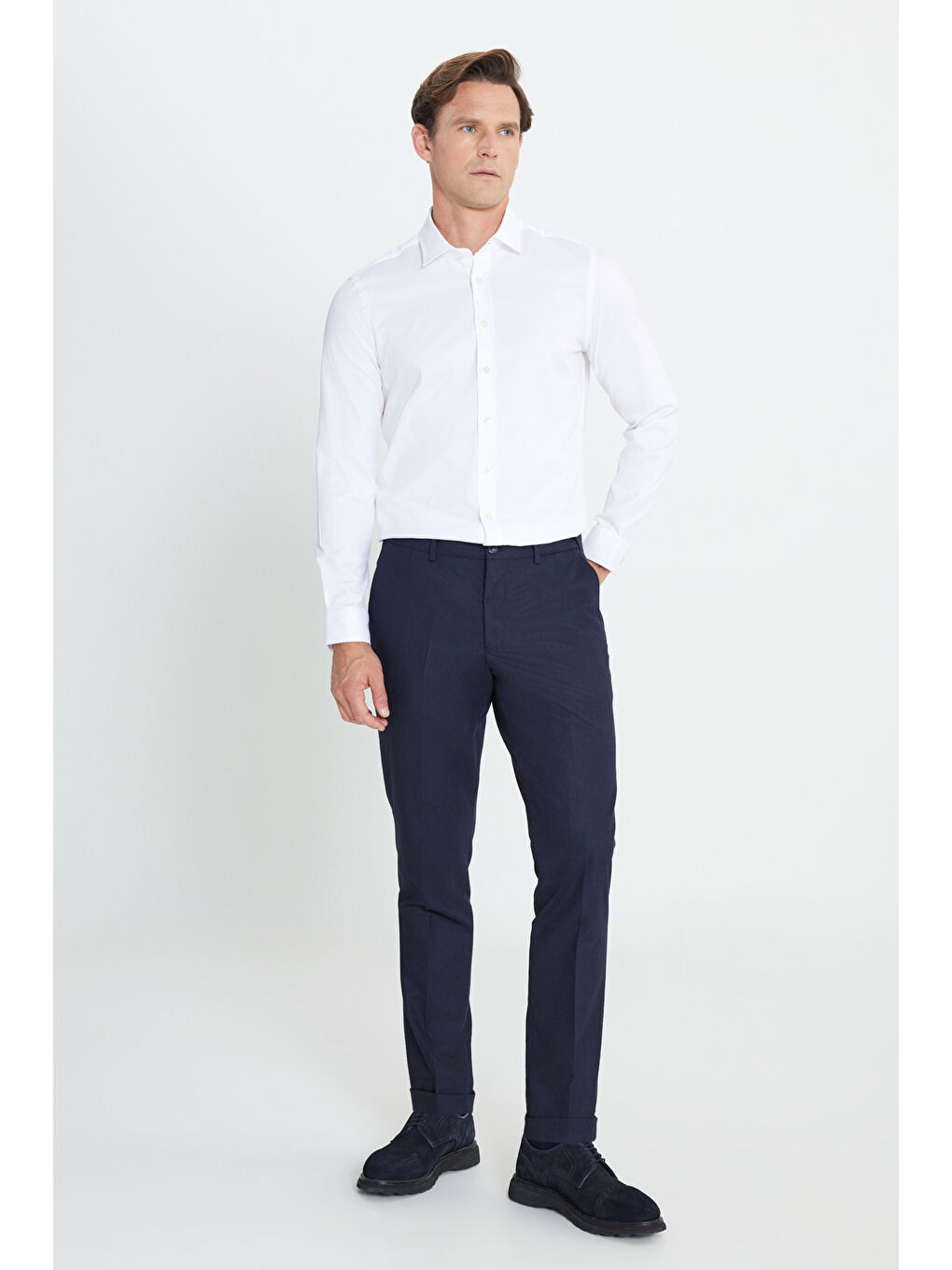 Erkek Beyaz Pamuklu Slim Fit Dar Kesim Klasik Yaka Armürlü Esnek Gömlek-1