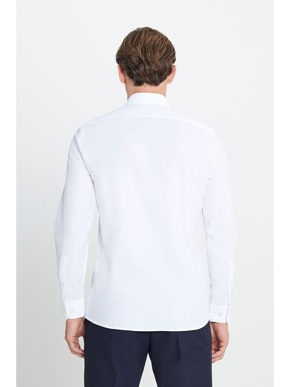 Erkek Beyaz Pamuklu Slim Fit Dar Kesim Klasik Yaka Armürlü Esnek Gömlek-5