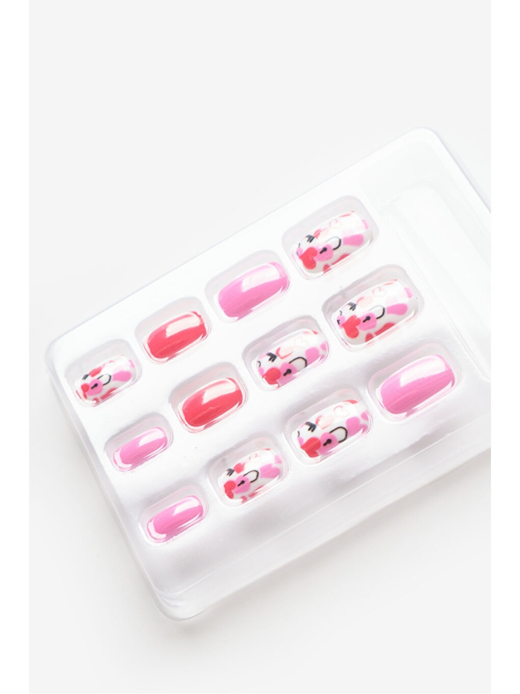 Kırmızı Kalp Desenli Kız Çocuk Takma Tırnak