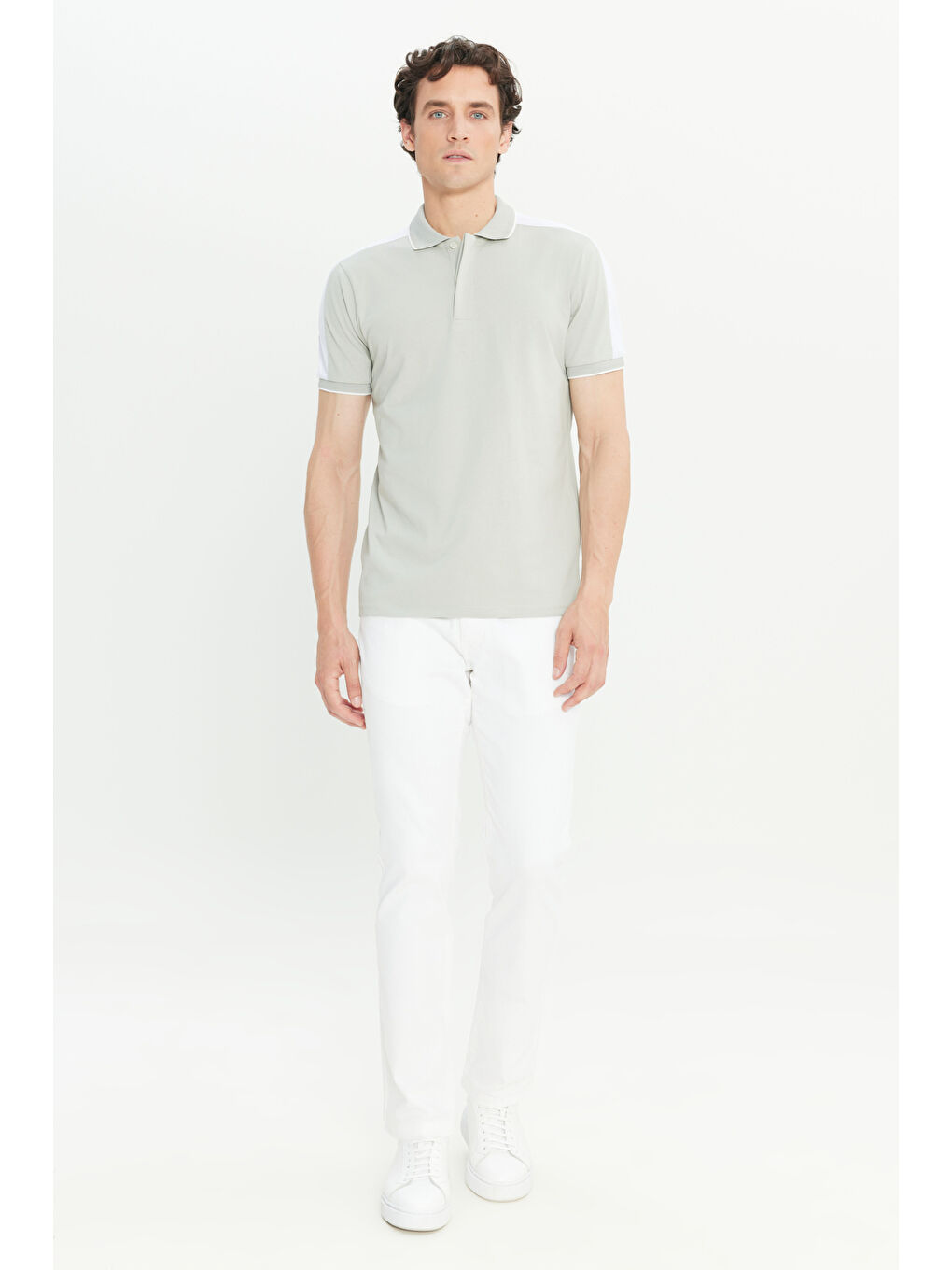 Erkek Gri %100 Pamuk Slim Fit Dar Kesim Polo Yaka Tişört-1