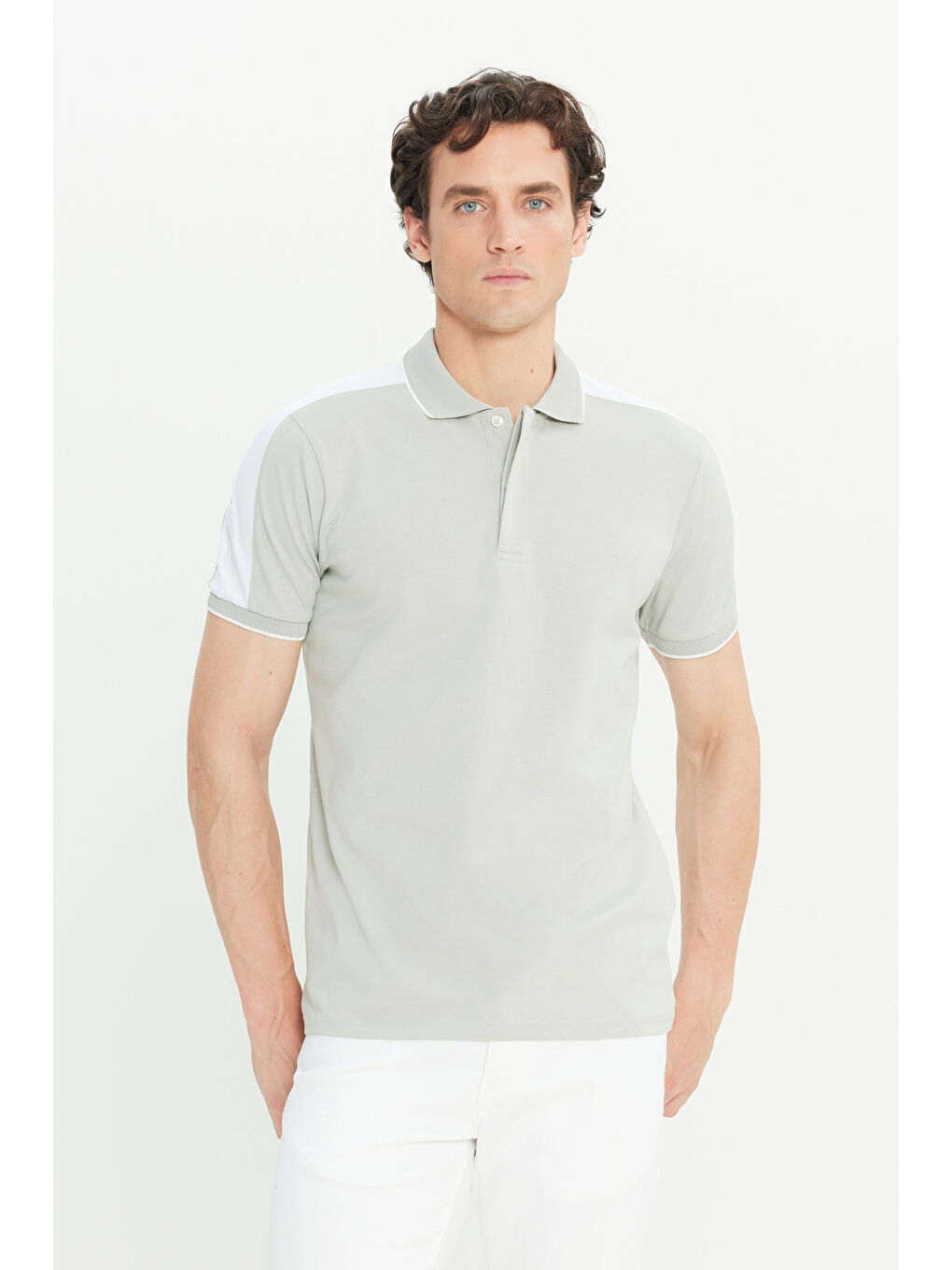 Erkek Gri %100 Pamuk Slim Fit Dar Kesim Polo Yaka Tişört-2