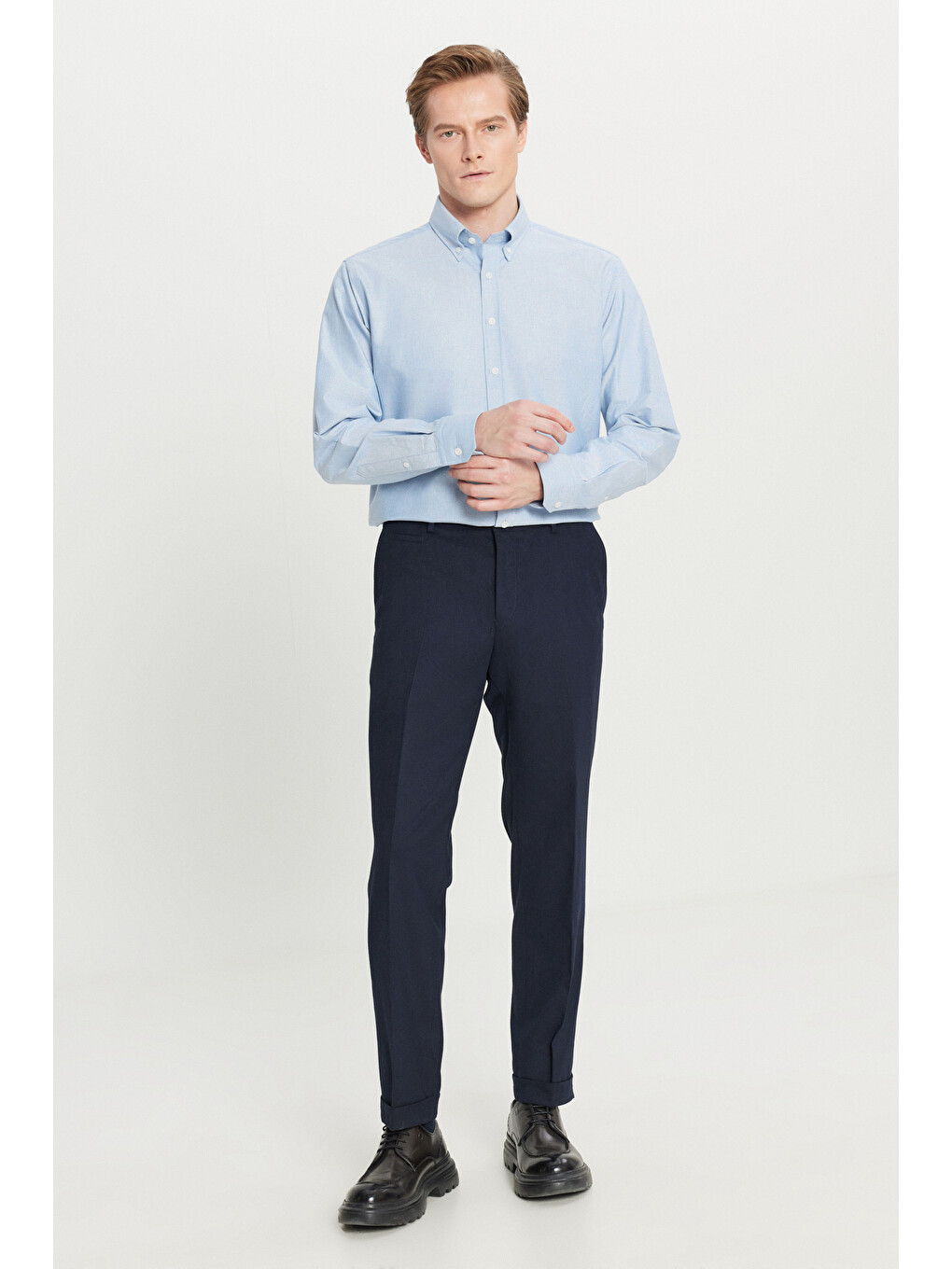 Erkek Lacivert Yünlü Slim Fit Dar Kesim Beli Lastikli Yan Cepli Esnek Klasik Pantolon-2