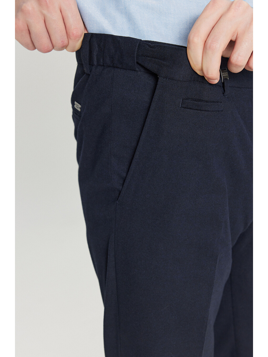 Erkek Lacivert Yünlü Slim Fit Dar Kesim Beli Lastikli Yan Cepli Esnek Klasik Pantolon-3