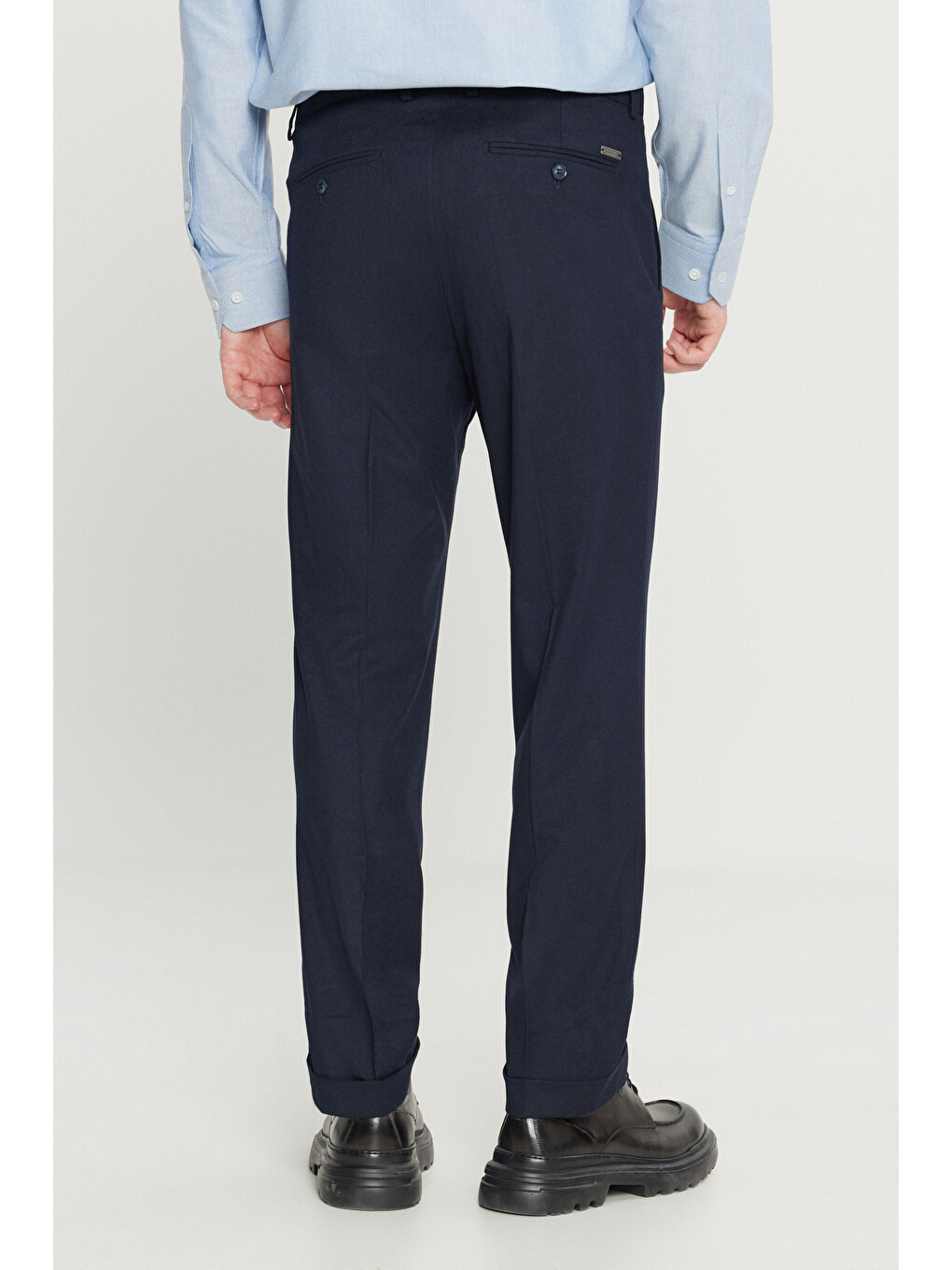 Erkek Lacivert Yünlü Slim Fit Dar Kesim Beli Lastikli Yan Cepli Esnek Klasik Pantolon-4