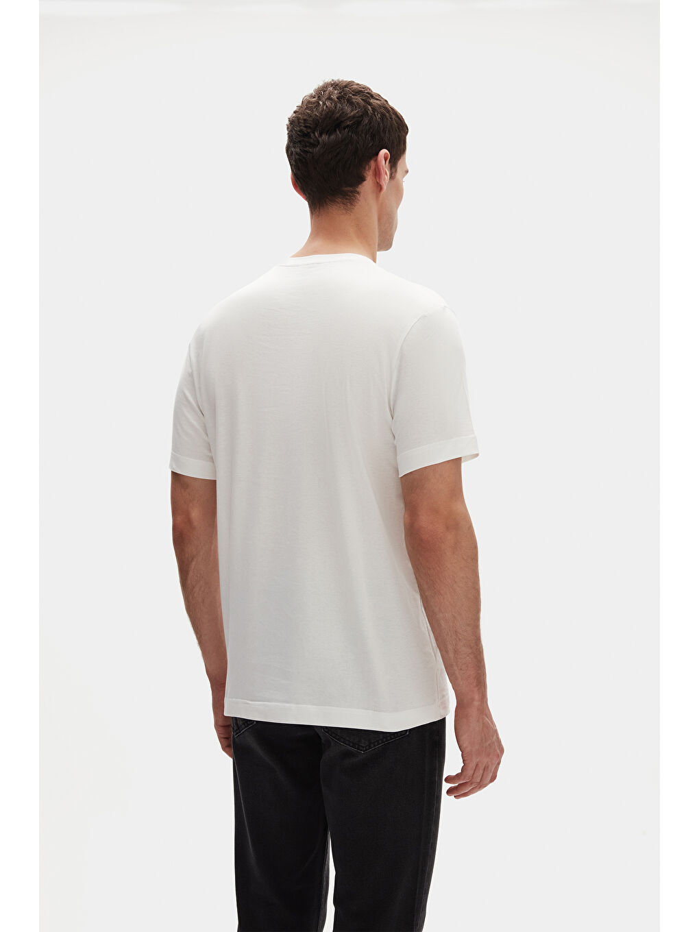 Oversize Ekru Bisiklet Yaka %100 Pamuk T-Shirt-2