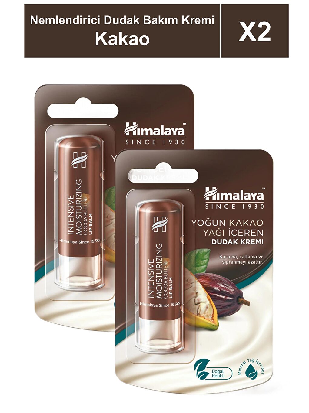 Yoğun Nemlendirici Dudak Bakım Kremi 4,5 gr 2 Adet | Kakao Yağı | Silikon, Petrol İçermez