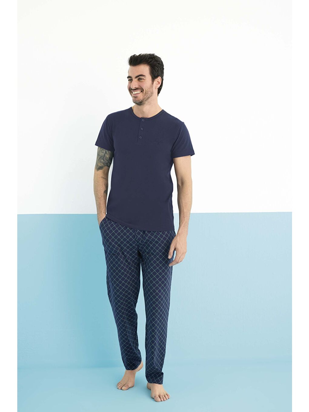 Lacivert Erkek Kısa Kol Bisiklet Yaka Modal Pijama Takım