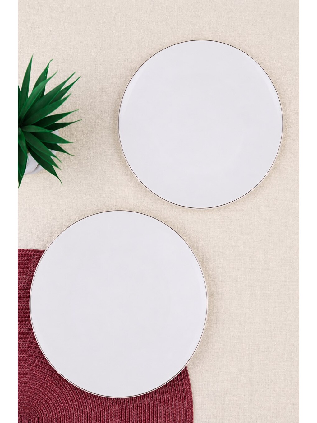 Ekru Porselen Chic Platin Yaldızlı Servis Tabağı 24,50cm 2 li