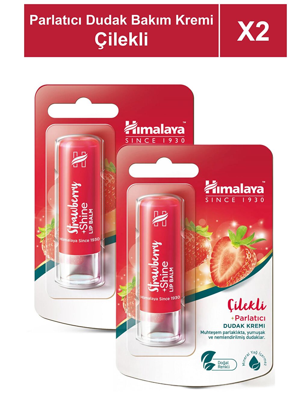Parlatıcı Dudak Bakım Kremi 4,5 gr 2 Adet | Çilek | Silikon, Petrol İçermez